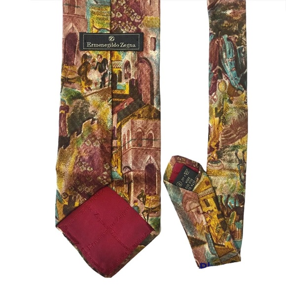 Ermenegildo Zegna vintage 100% silk tie with urban scene pattern - Picture 11 of 12